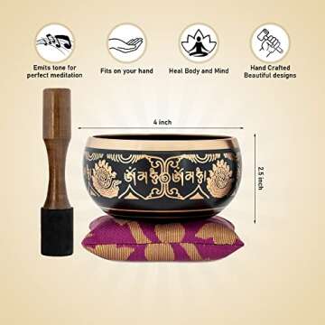 Bim-Bam-Bom Tibetan Singing Bowl – Hand Crafted Singing Bowls w/Mallet & Cushion, Meditation Bowl ...