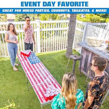 GoPong 8 Foot Portable Beer Pong / Tailgate Tables (Black, Football, American Flag, or Custom Dry Erase)