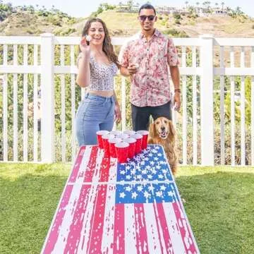 GoPong 8 Foot Portable Beer Pong / Tailgate Tables (Black, Football, American Flag, or Custom Dry Erase)