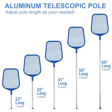 Adjustable Pool Skimmer Net with Telescopic Pole 23"-60"
