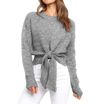 Okiwam Women's Fashion Long Sleeve Cropped Sweater - Chic & Cozy