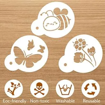 30 Pieces Coffee Stencil Cookie Cake Stencils Latte Art Reusable Plastic Stencils DIY Bake Stencils Leaves Butterfly Flowers Bird for Coffee Cookie Drawing