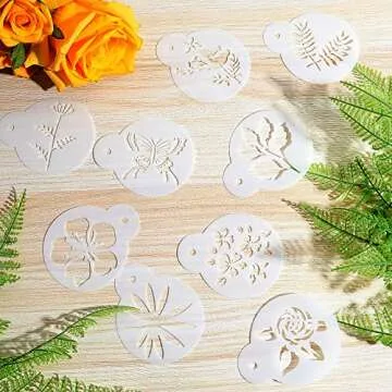 30 Pieces Coffee Stencil Cookie Cake Stencils Latte Art Reusable Plastic Stencils DIY Bake Stencils Leaves Butterfly Flowers Bird for Coffee Cookie Drawing