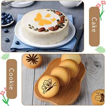 30 Pieces Coffee Stencil Cookie Cake Stencils Latte Art Reusable Plastic Stencils DIY Bake Stencils Leaves Butterfly Flowers Bird for Coffee Cookie Drawing