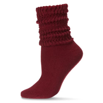 MeMoi Women's Wide Ribbed Cotton Blend Slouch Crew Socks in Burgundy - The Perfect Blend of Comfort ...