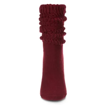 MeMoi Women's Ruffled Slouch Crew Socks Burgundy for Style and Comfort