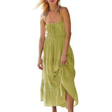 Wenrine Womens Summer Beach Dresses Backless Spaghetti Straps Self Tie Tiered Flowy Casual Maxi Dres...