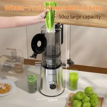 Cold Press Juicer, Slow Masticating Juicer Machines with 5" Feeding Chute Fit Whole Fruits&Vegetables, Stainless Steel Slow Masticating Juicer Easy to Clean, 99.6% Juice Purity, 1.5L Capacity