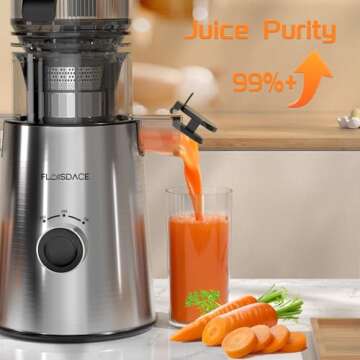 Cold Press Juicer, Slow Masticating Juicer Machines with 5" Feeding Chute Fit Whole Fruits&Vegetables, Stainless Steel Slow Masticating Juicer Easy to Clean, 99.6% Juice Purity, 1.5L Capacity