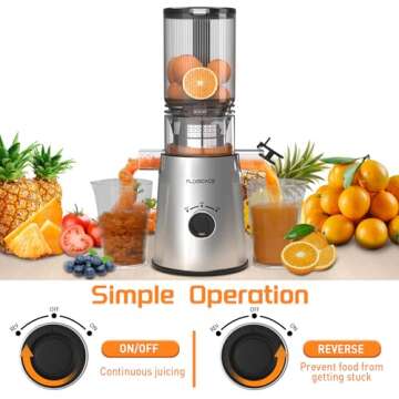 Cold Press Juicer, Slow Masticating Juicer Machines with 5" Feeding Chute Fit Whole Fruits&Vegetables, Stainless Steel Slow Masticating Juicer Easy to Clean, 99.6% Juice Purity, 1.5L Capacity