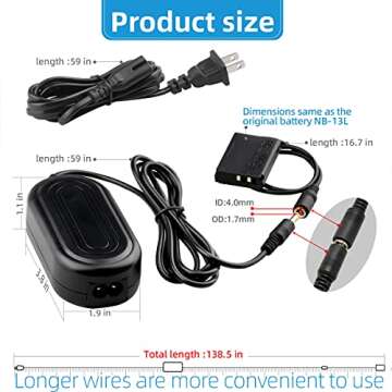 Glorich DR-110 DC Coupler NB-13L Dummy Battery ACK-DC110 AC Power Adapter Kit Compatible with Cameras Canon PowerShot G5 X, G5 X Mark II, G7 X, G7 X Mark II, G7 X Mark III, G9 X, G9 X Mark II