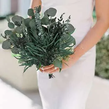HUAESIN Dried Eucalyptus Bundle 16 pcs Preserved Eucalyptus Dried Greenery Decor 17" Mix Real Silver Dollar Eucalyptus Bouquets Live Eucalyptus Plant for Shower Floral Arrangement Home Wedding Decor