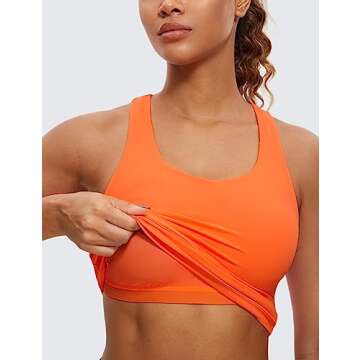 CRZ YOGA Butterluxe Workout Tank Tops for Women Built in Shelf Bras Padded - Racerback Athletic Spandex Yoga Camisole Neon Orange Small
