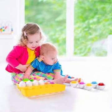 MAGIFIRE Playtime Matching Eggs for Toddlers, 12 Matching Eggs with Coordinated Shapes and Colors, Montessori Toys, STEM Educational Toys for 3 Years Old and Above