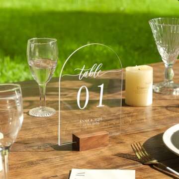UNIQOOO 20 Pcs Acrylic 5x7 Clear Arch Table Sign for Wedding, 1/8 in Thick, DIY Blank Arch Sign Sheet Perfect for Decoration, Party,Anniversary, Event, Base NOT Included