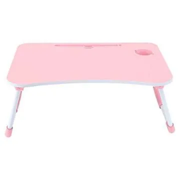 Abvenc Foldable Laptop Table Lapdesk, Large Bed Tray Multifunction Laptop Desk with Storage Drawer, Portable Mini Picnic Desk,Notebook Stand Read Holder for Sofa Couch Floor (Pink B)