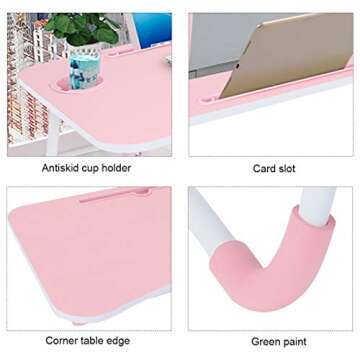 Abvenc Foldable Laptop Table Lapdesk, Large Bed Tray Multifunction Laptop Desk with Storage Drawer, Portable Mini Picnic Desk,Notebook Stand Read Holder for Sofa Couch Floor (Pink B)