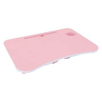 Abvenc Foldable Laptop Table Lapdesk, Large Bed Tray Multifunction Laptop Desk with Storage Drawer, Portable Mini Picnic Desk,Notebook Stand Read Holder for Sofa Couch Floor (Pink B)