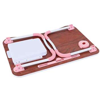Abvenc Foldable Laptop Table Lapdesk, Large Bed Tray Multifunction Laptop Desk with Storage Drawer, Portable Mini Picnic Desk,Notebook Stand Read Holder for Sofa Couch Floor (Pink B)