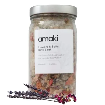 Amaki Herbal Bath Soak Blend of Epsom and Dead Sea Salt Infused with Lavender Essential Oil - Stress...