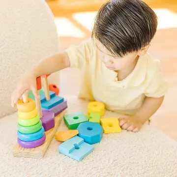 Wooden Geometric Stacker Toy for Babies and Toddlers