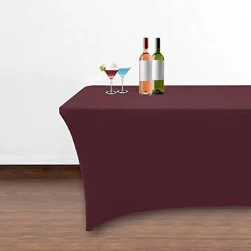 Obstal Spandex Table Cover 6ft Fitted Tablecloth Rectangular - Stretch Table Cloth for Rectangle Folding Table for Birthday Party Wedding Banquet, Wine Red, 72L x 30W Inch