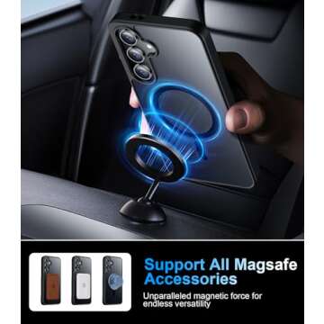 Temdan Magnetic for Samsung Galaxy S24 FE Case, with [Tempered Glass Screen Protector][Compatible with MagSafe][Military Grade Shockproof] Slim Translucent Matte Phone Case for S24 FE 6.7"-Black