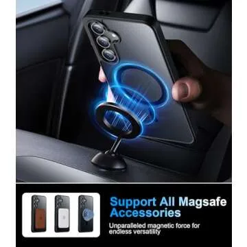 Temdan Magnetic for Samsung Galaxy S24 FE Case, with [Tempered Glass Screen Protector][Compatible with MagSafe][Military Grade Shockproof] Slim Translucent Matte Phone Case for S24 FE 6.7"-Black