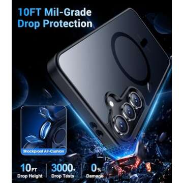 Temdan Magnetic for Samsung Galaxy S24 FE Case, with [Tempered Glass Screen Protector][Compatible with MagSafe][Military Grade Shockproof] Slim Translucent Matte Phone Case for S24 FE 6.7"-Black