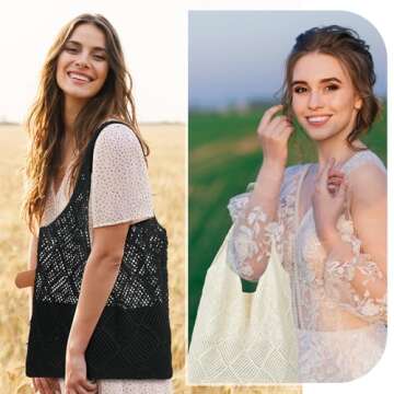 Zonon 3 Pcs Crochet Mesh Beach Tote Bag for Women Summer Hollow Woven Straw Bag Knitted Shoulder Handbags for Boho Aesthetic(Classic Style)