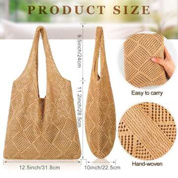 Zonon 3 Pcs Crochet Mesh Beach Tote Bag for Women Summer Hollow Woven Straw Bag Knitted Shoulder Handbags for Boho Aesthetic(Classic Style)