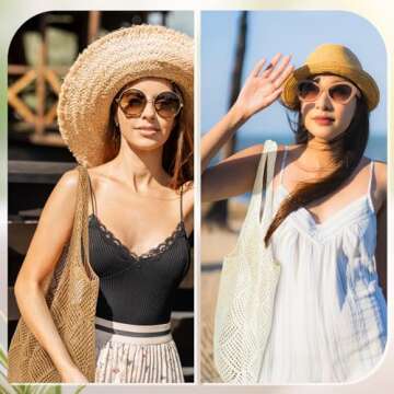 Zonon 3 Pcs Crochet Mesh Beach Tote Bag for Women Summer Hollow Woven Straw Bag Knitted Shoulder Handbags for Boho Aesthetic(Classic Style)