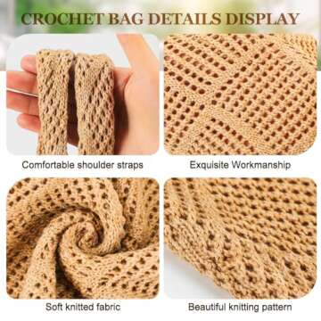 Zonon 3 Pcs Crochet Mesh Beach Tote Bag for Women Summer Hollow Woven Straw Bag Knitted Shoulder Handbags for Boho Aesthetic(Classic Style)