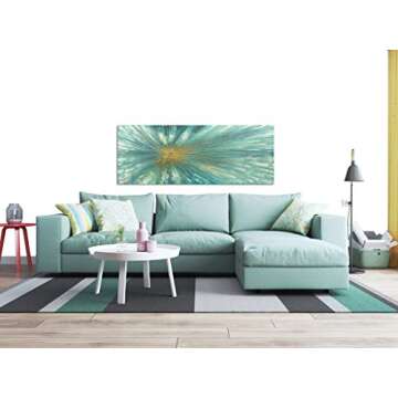 AMEI Art Paintings,24x60Inch Simple Hand-Painted Turquoise Blue Golden Liens Ray Canvas Oil Wall Art Modern Style Artwork Abstract Oil Paintings for Living Room Office Decoration Framed Ready to Hang