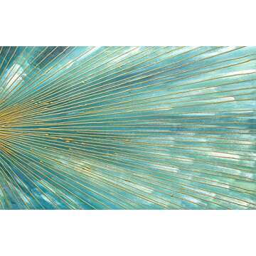 AMEI Art Paintings,24x60Inch Simple Hand-Painted Turquoise Blue Golden Liens Ray Canvas Oil Wall Art Modern Style Artwork Abstract Oil Paintings for Living Room Office Decoration Framed Ready to Hang