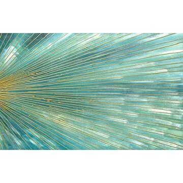 AMEI Art Paintings,24x60Inch Simple Hand-Painted Turquoise Blue Golden Liens Ray Canvas Oil Wall Art Modern Style Artwork Abstract Oil Paintings for Living Room Office Decoration Framed Ready to Hang