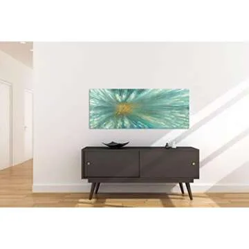 AMEI Art Paintings,24x60Inch Simple Hand-Painted Turquoise Blue Golden Liens Ray Canvas Oil Wall Art Modern Style Artwork Abstract Oil Paintings for Living Room Office Decoration Framed Ready to Hang