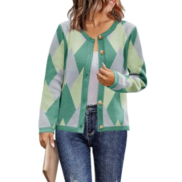 Saodimallsu Womens Color Block Cardigan Button Down Crewneck 2024 Fall Trendy Open Front Long Sleeve...