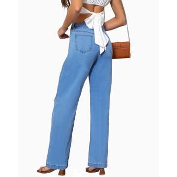 ETTELO Womens Jeans Mid Waisted Straight Leg Loose Stretchy Lightweight Tummy Control Trendy Jeans for Women 2025 (US, Numeric, 2, Regular, Regular, Blue)