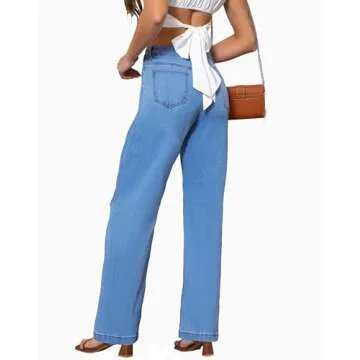 ETTELO Womens Jeans Mid Waisted Straight Leg Loose Stretchy Lightweight Tummy Control Trendy Jeans for Women 2025 (US, Numeric, 2, Regular, Regular, Blue)