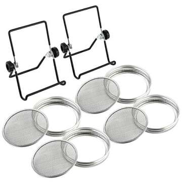 HighFree Jar Sprouting Lids 4 Pack Stainless Steel Mesh Sprout Jar Lid with 2 Pack Steel Sprouting Stands fit for Wide Mouth Mason Jars Canning Jars to Make Sprout