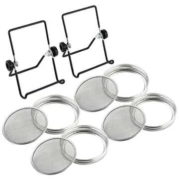 HighFree Jar Sprouting Lids 4 Pack Stainless Steel Mesh Sprout Jar Lid with 2 Pack Steel Sprouting Stands fit for Wide Mouth Mason Jars Canning Jars to Make Sprout