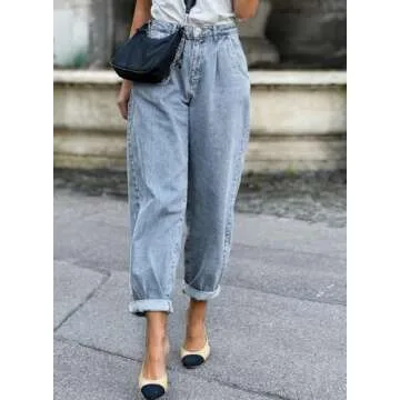 EVALESS High Waist Baggy Jeans for Women Trendy 2024 Stretch Boyfriend Barrel Denim Pants Sky Blue 4