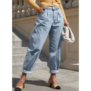 EVALESS High Waist Baggy Jeans for Women Trendy 2024 Stretch Boyfriend Barrel Denim Pants Sky Blue 4