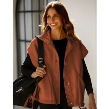 Gozoloma Women's Oversized Fleece Vest Sleeveless Casual Button Down Piecing Fuzzy Sherpa Gilet Jacket with Pockets(0736-Brown-S)