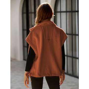 Gozoloma Women's Oversized Fleece Vest Sleeveless Casual Button Down Piecing Fuzzy Sherpa Gilet Jacket with Pockets(0736-Brown-S)