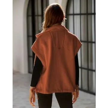 Gozoloma Women's Oversized Fleece Vest Sleeveless Casual Button Down Piecing Fuzzy Sherpa Gilet Jacket with Pockets(0736-Brown-S)