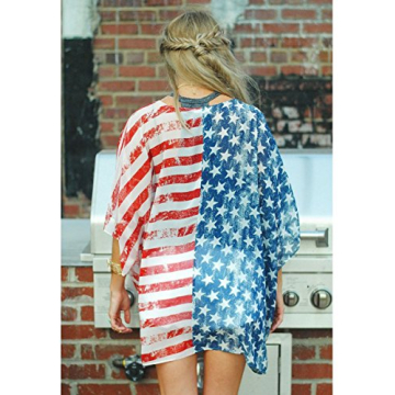 Askwind 4th of July Women's American Flag Print Kimono Cover Up Tops Shirt (A1)
