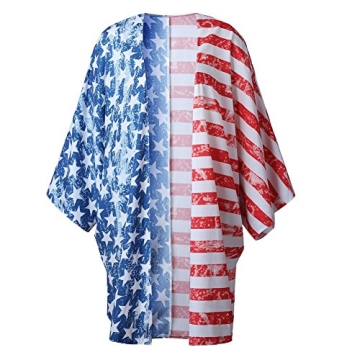 Askwind 4th of July Women's American Flag Print Kimono Cover Up Tops Shirt (A1)