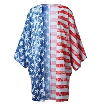 Askwind 4th of July Women's American Flag Print Kimono Cover Up Tops Shirt (A1)